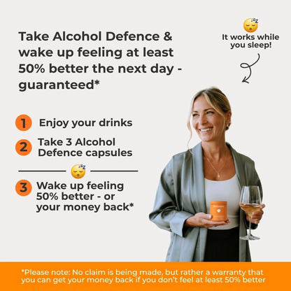 Woman enjoying a drink while using DrinkDefendly Alcohol Defence as part of an evening routine